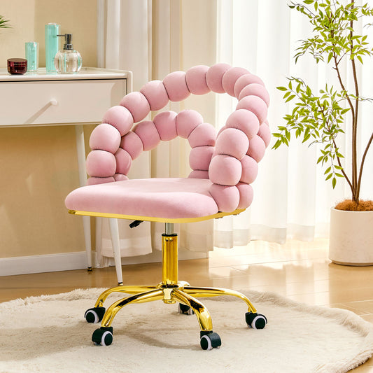 Velvet Bubble Vanity Chair With Gold Base, 360 Swivel Height Adjustable Ergonomic Accent Chair, Cute Rolling Desk Chair For Bedroom, Makeup Vanity, Home Office