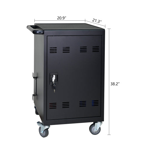 Tablet Laptop 32-bit-Plastic Device Basket Device For Mobile Charging Trolley- Includes Cable Management Dividers, Cable Clips, Storage Compartment, And Removable Doors  Black