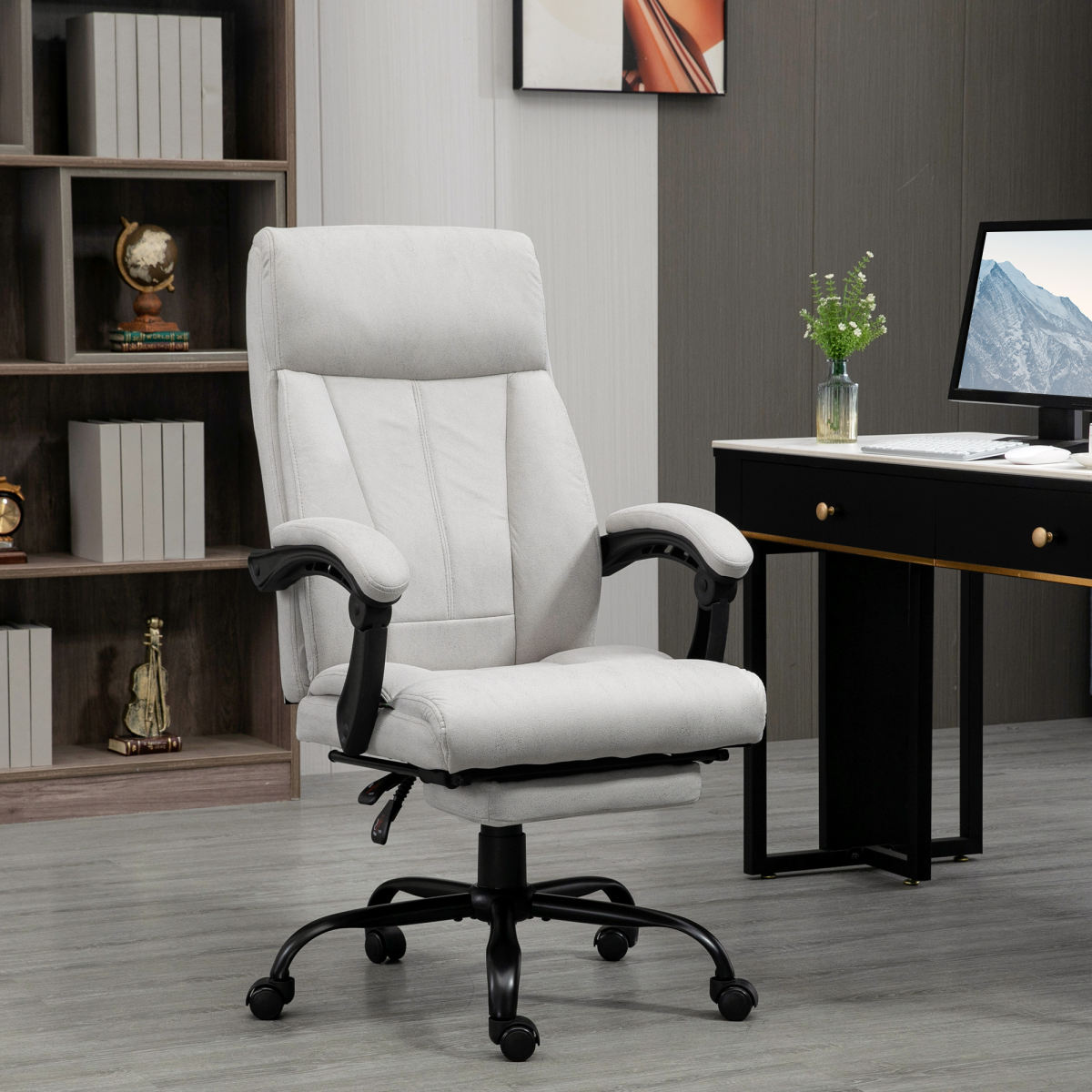 Massage-Bürostuhl Bürostuhl Computerstuhl, Lendenheizung, Neigungsfunktion, Hellgrau