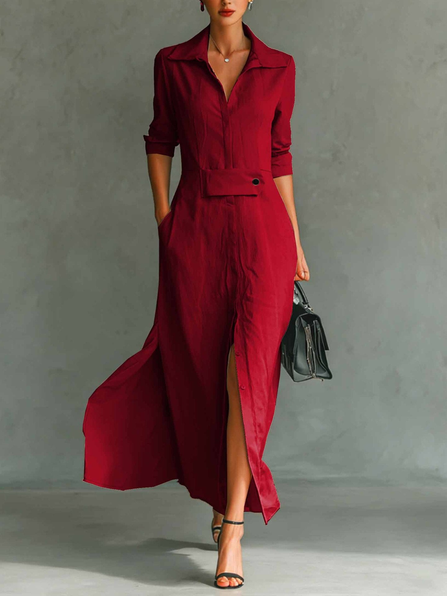 Best-selling Casual And Elegant Slit-front Shirt Dress