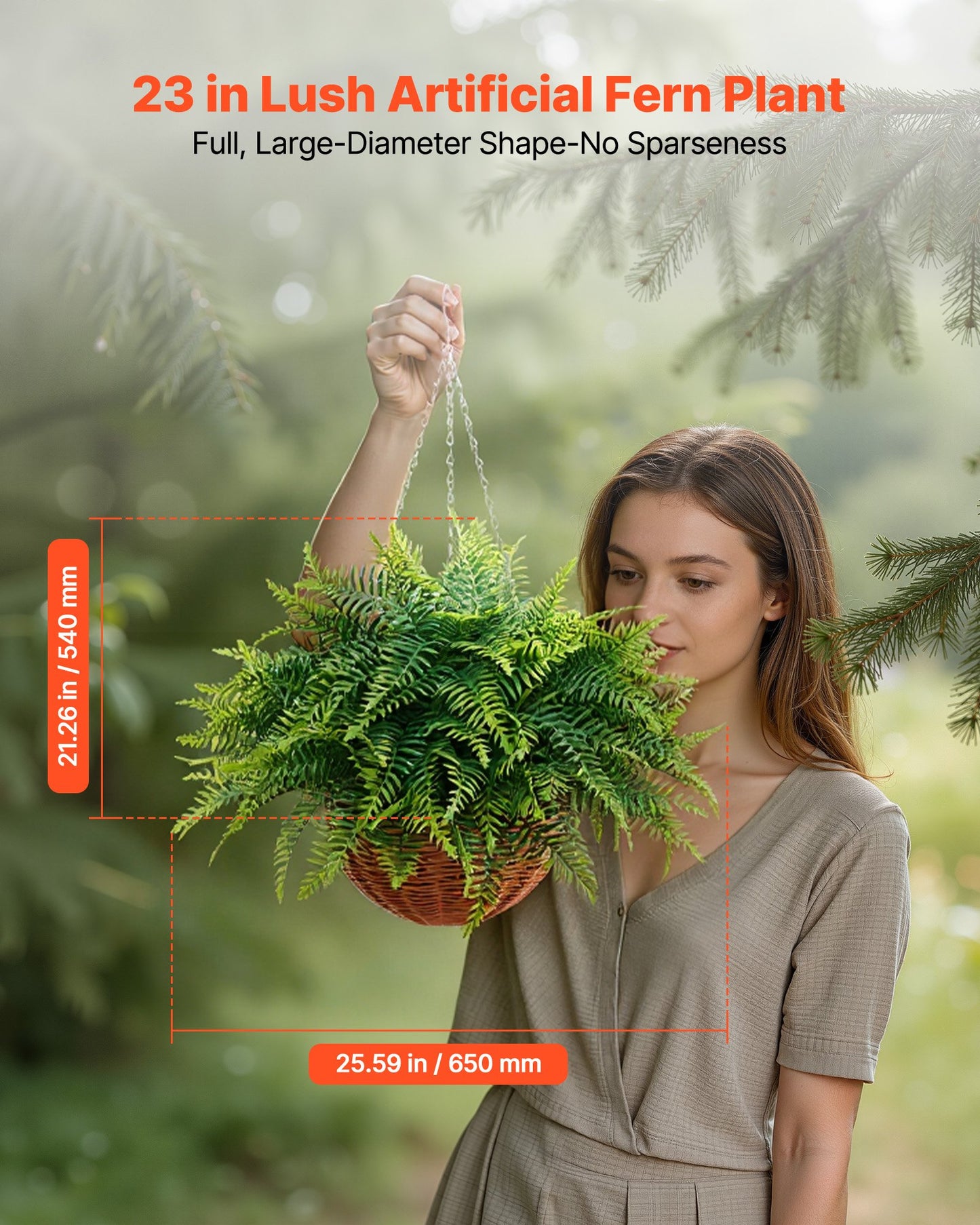 Artificial Ferns, 2 Pcs Fake Hanging Boston Fern Bush Plant With 23 Inch Hanging Length, Plastic Faux Greenery For Indoor And Outdoor Decor, For Wall, Wedding Party, Home, Porch Garden, Office