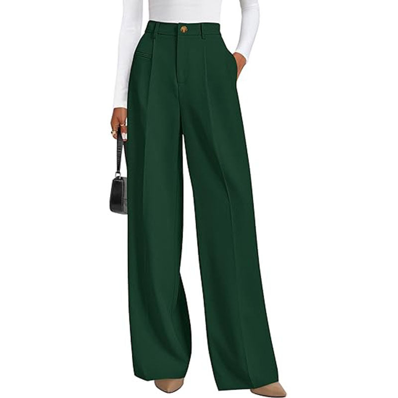 New Solid-color High-waisted Womens Casual Wide-leg Pants