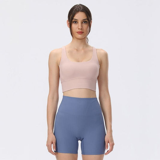 Rib Nude Feel Yoga Bra Sports Underwear Cross Beauty Back Thread Sports Bra For Women