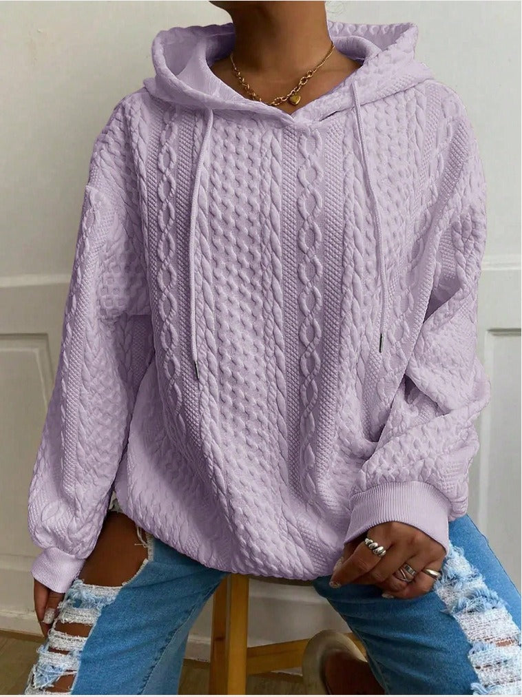 Casual Jacquard Oversized Hooded Long Sleeve Fashion Sweatshirt For Women