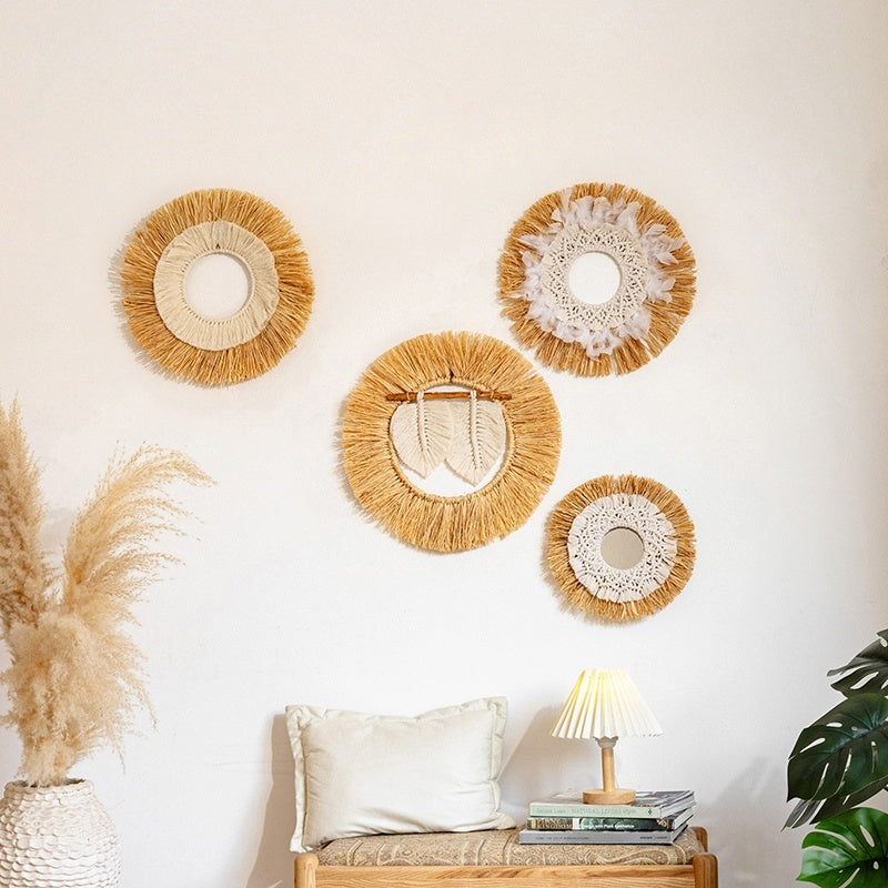 Natural Woven Raffia Decor For Bedroom Background Wall Decoration