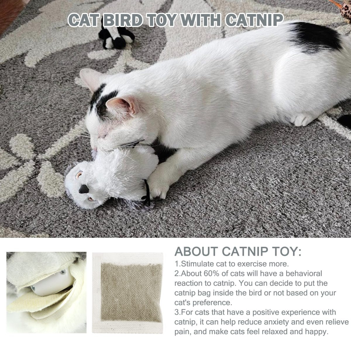 Cat Toys Flapping Bird - Interactive Catnip Toys For Cats, Realistic Plush Simulation Chirping Bird Cat Toy, Rechargeable & Washable, Perfect Cat Toy For Cats Kittens To Bite, Chew And Kick