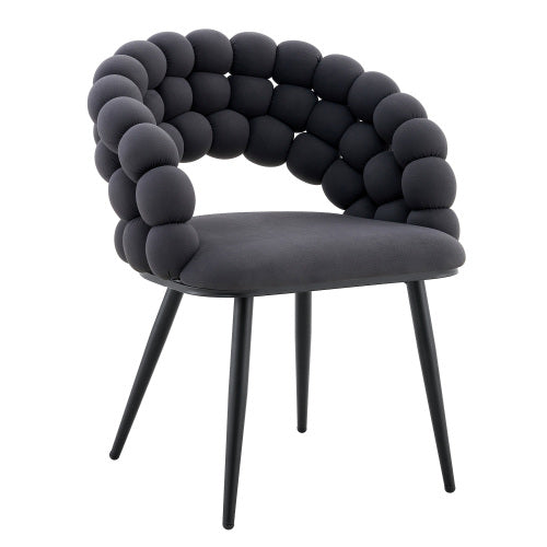Set Of 2 Gray Puffy Bubble Chair Ball Chain Chair Velvet Dining Chairs With Black Legs, Modern Accent Chairs For Dining Room & Kitchen