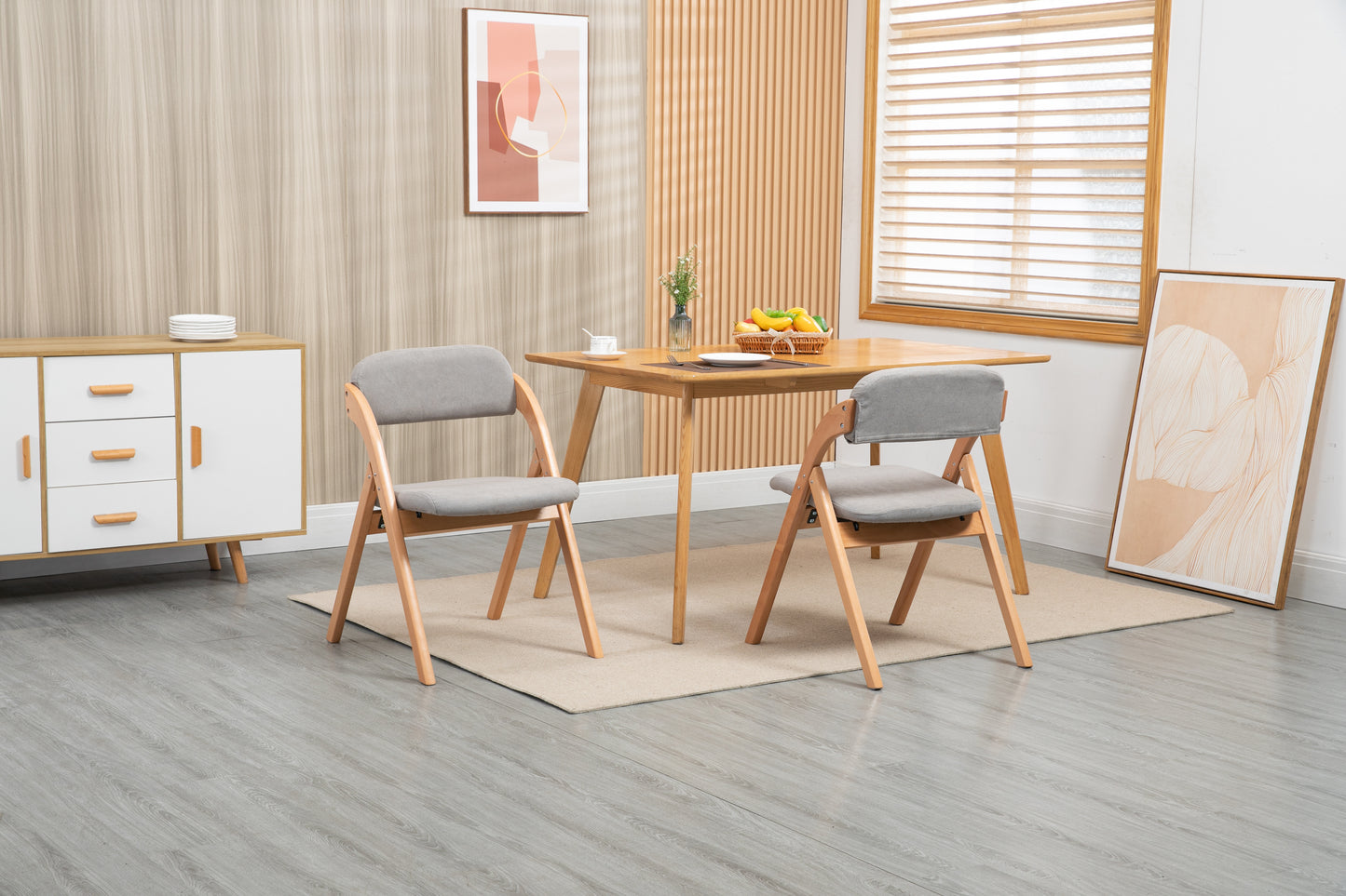 HOMEFUN Folding Chairs With Padded Seats, Wooden Stackable Dining Chairs Set Of 2 With Removable Cover Folding Extra Chair For Guests Kitchen Office Wedding Party Picnic, Grey