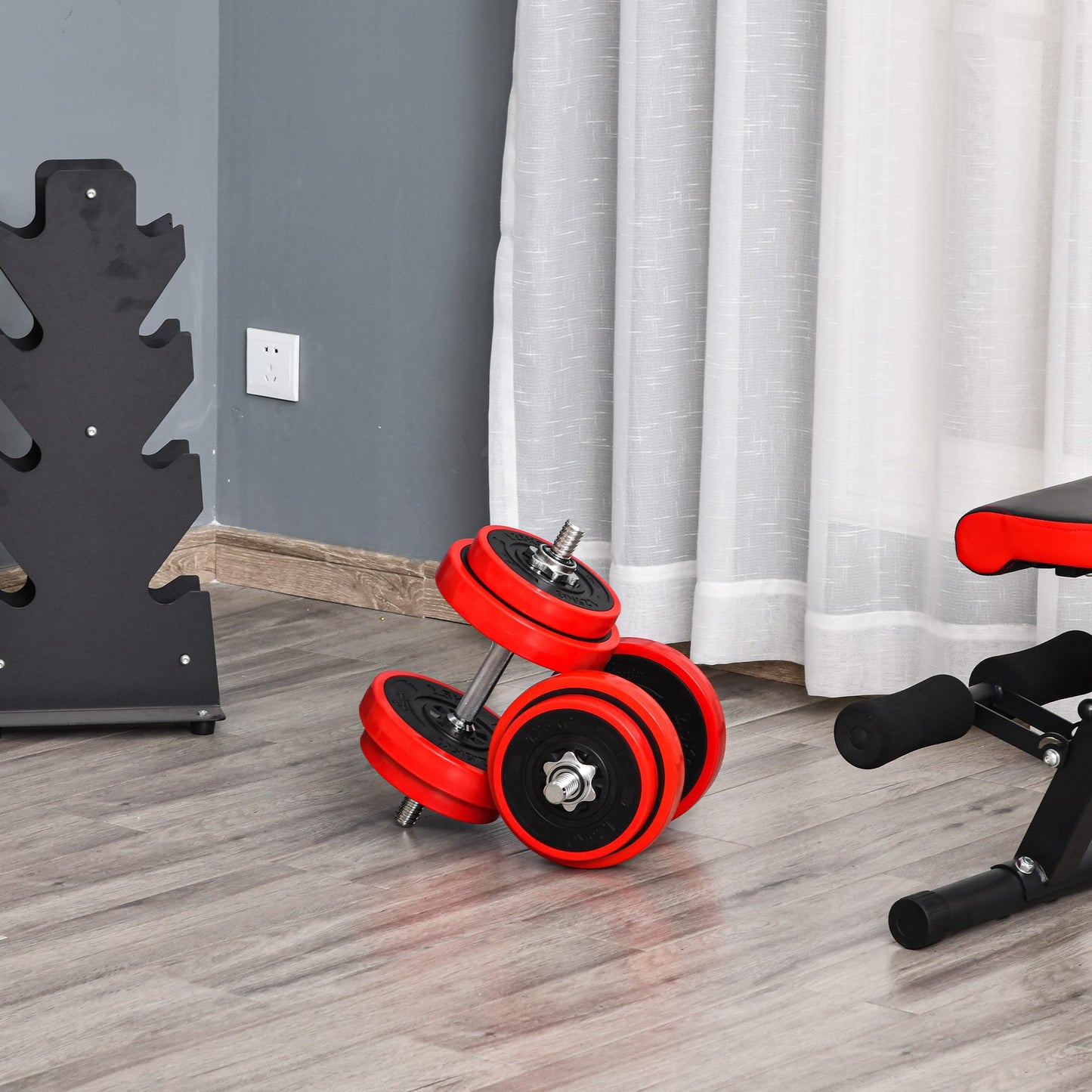 Hantelset 20/30KGS 2-IN-1 Hanteln&Langhanteln Verstellbar Gewichtheben Für Zuhause Fitness Muskel Rot+Schwarz 21,5 X 21,5 X 3,8 Cm