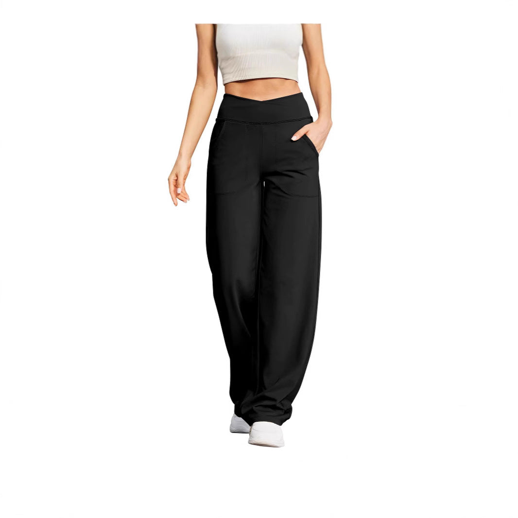 V-neck Cross-strap Pocket Fitness Yoga Seamless Casual Pants For Women