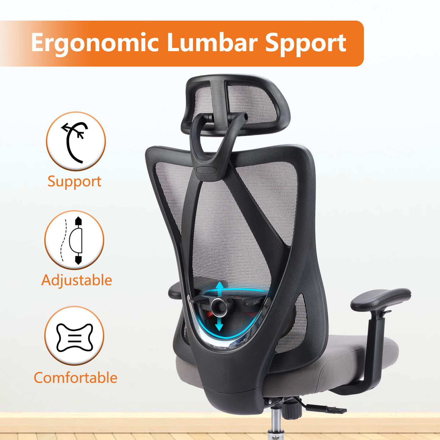 High Back Desk Chair With Adjustable Lumbar Support & Headrest,Comfortable Mesh Computer Chair With Soft Flip Up Arms, Adjustable Height And 120 Tilt