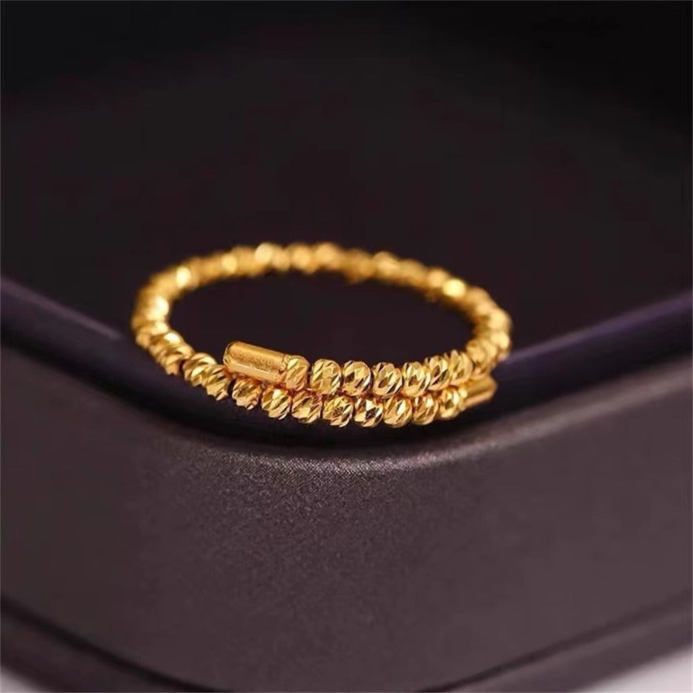 2026 New Arrival Women's Ring, Vietnamese Gold Thin Circle Ring With Bling Beads, Elastic Memory Adjustable Open Band, Party Styling Jewelry