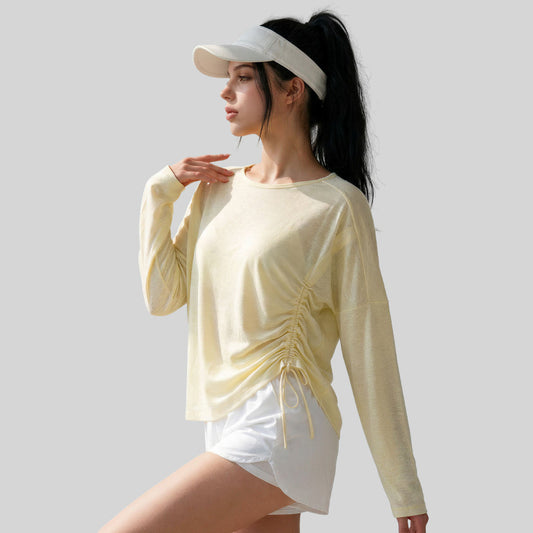 Womens Long-Sleeve Yoga Top With Side-Waist Drawstring