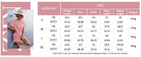 Spring And Summer New Product Best-selling Solid Color Round Neck Ruffled Short Sleeves Shorts Casual Suit