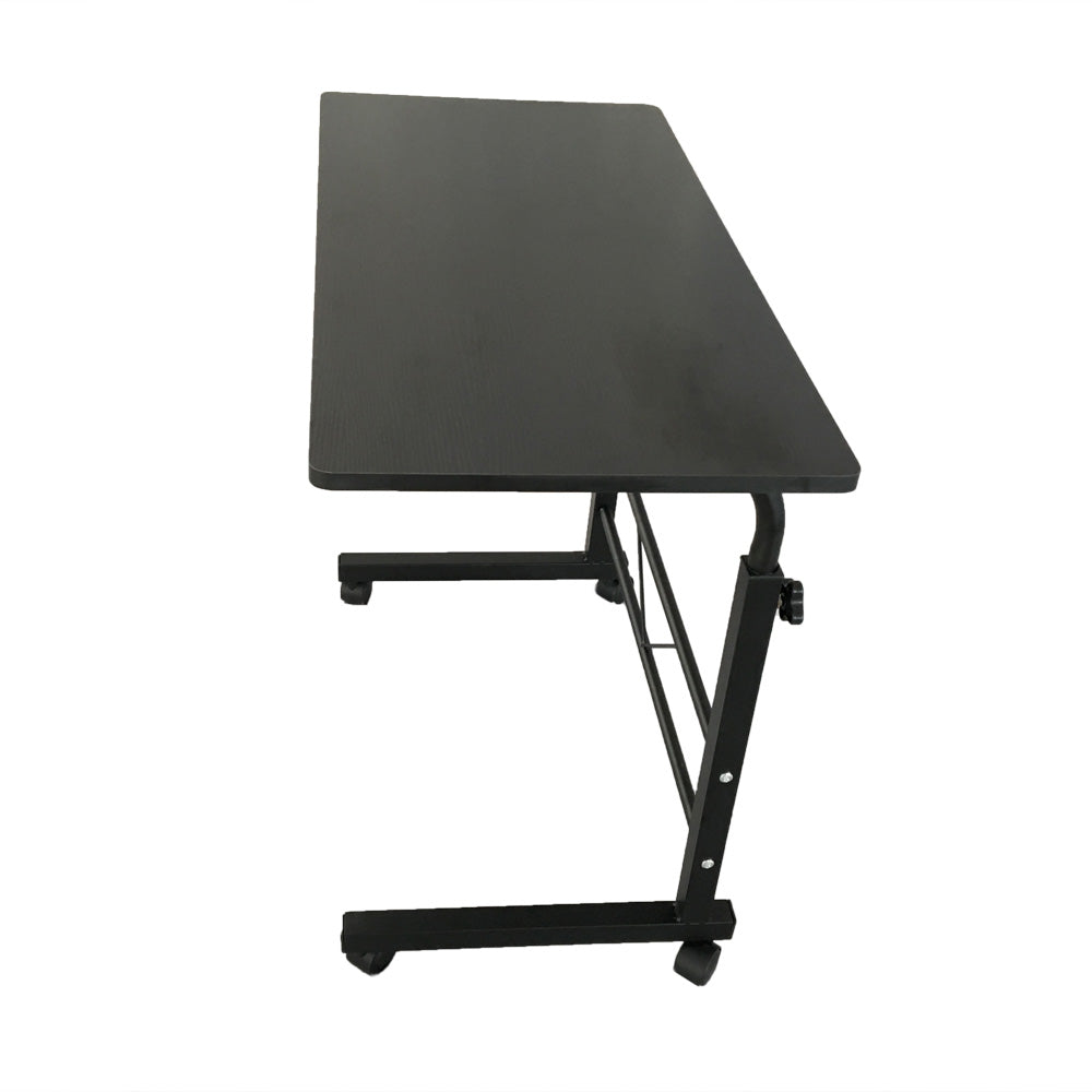60cm Adjustable Tray Table Rolling Sofa Side Snack Table With Wheels Portable C-Shape Dinner Tray Tables Mobile Wooden Laptop Desk Beside Couch Bed