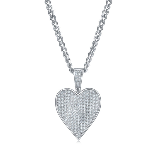 S925 Sterling Silver 142pcs D Color VVS1 Moissanite Heart Pendant 5g No Chain Platinum Plated GRA Certified Gift Box