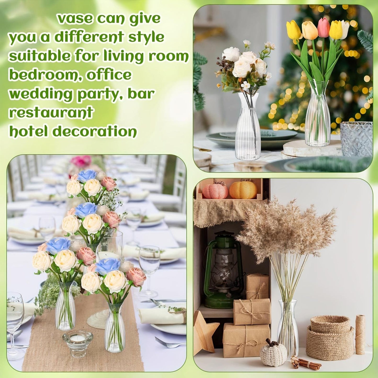 20-Piece Value Set Of Ribbed Plastic Vases Clear Design, Perfect For DIY Floral Arrangements & Various Bouquets  Versatile Decor Essential For Holidays, Home, Dining Tables, And Weddings.
