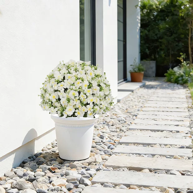 24-Inch Faux Flower Artificial Snow Lotus Potted Plant  UV-Resistant Artificial Floral Decor  Suitable for Indoor & Outdoor Spaces(White) ,2 Pots per /Set