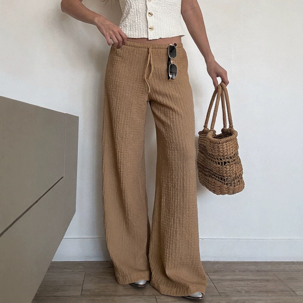 Summer New Womens Pants Solid-color Fashionable Loose-fit Wide-leg Trousers