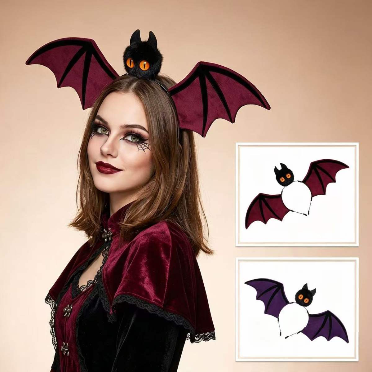 Halloween Vampire Bat Wings Headband, Funny Furry Beast Ear Cosplay Hair Hoop, Novelty Spooky Bat Costume Headpiece For Halloween Party, Cosplay, Fancy Dress Photo Prop
