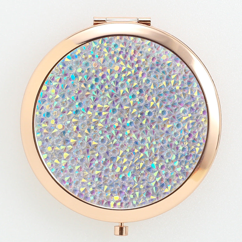 Crystal Stick-on Crystals Makeup Round Double-sided Portable Pocket Mirror