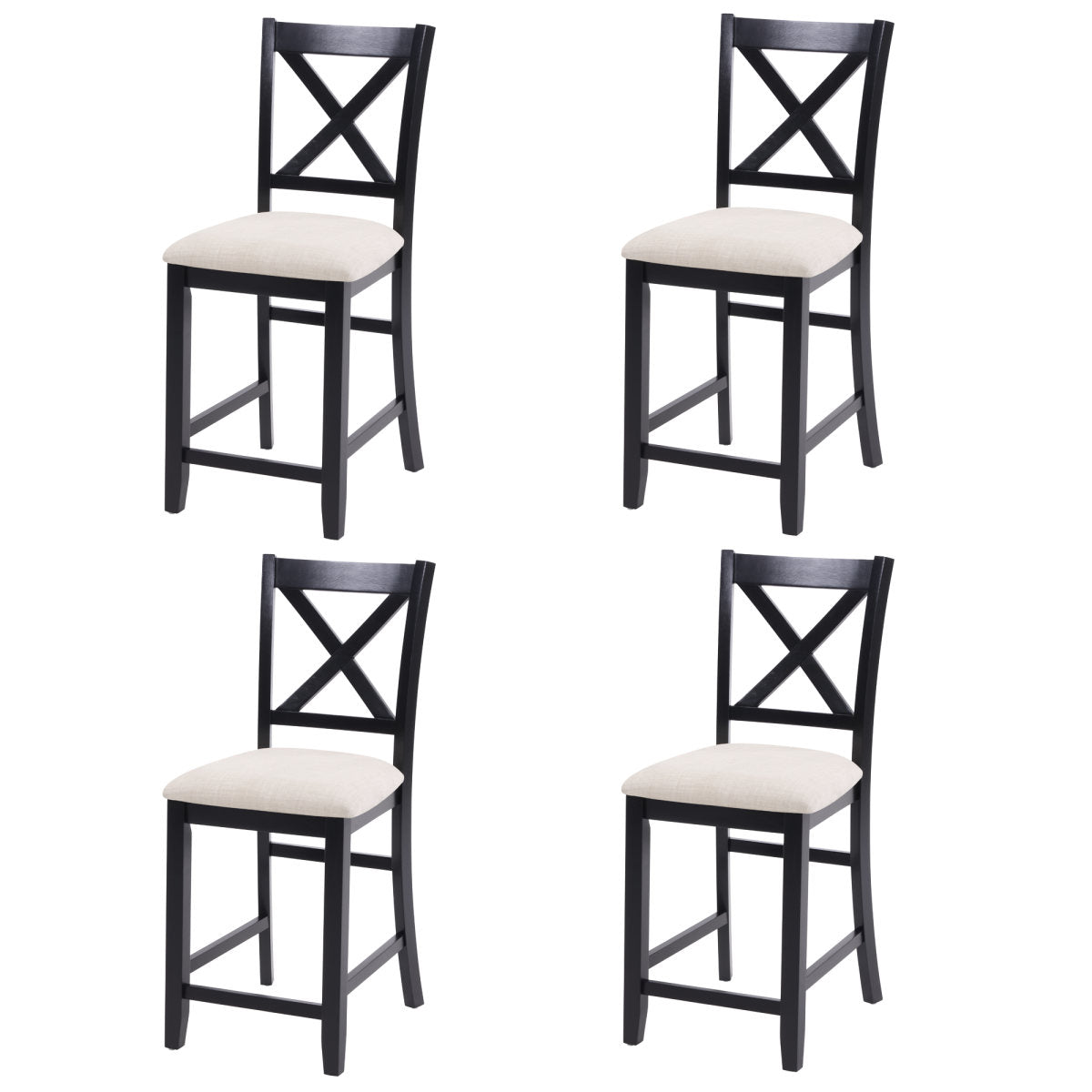 Dining Chairs Only, Wooden Counter Height Dining Chairs Set of 4, Kitchen Chair with Padded Seat, Upholstered Side Chair for Dining Room, Living Room, Kitchen, Black & Beige two tone