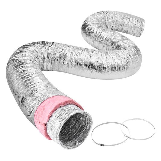 Dryer Vent Hose, 254MM Insulated Flexible Duct 7.62M Long With 2 Duct Clamps, Heavy-Duty Three Layer Protection For HVAC Heating Cooling Ventilation And Exhaust, R-6.0 Flame Resistance Value