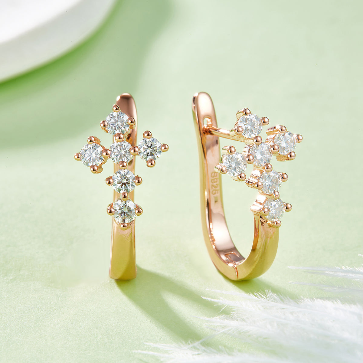 4g S925 Sterling Silver 0.72CT Moissanite Cross Earrings  6-Stone Huggie Hoop Dangle With GRA Certificate, Platinum Plated Jewelry Gift Box Set For Women