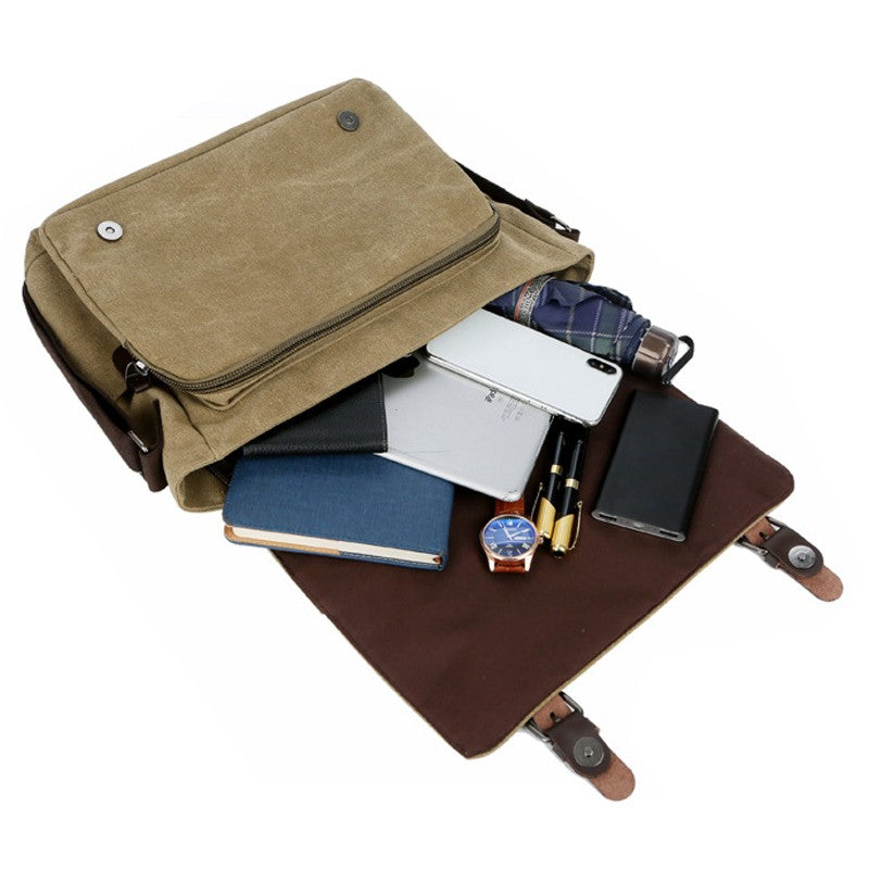 Men Canvas Leather Bag Messenger Satchel Military Travel Cross Body Shoulder Bag