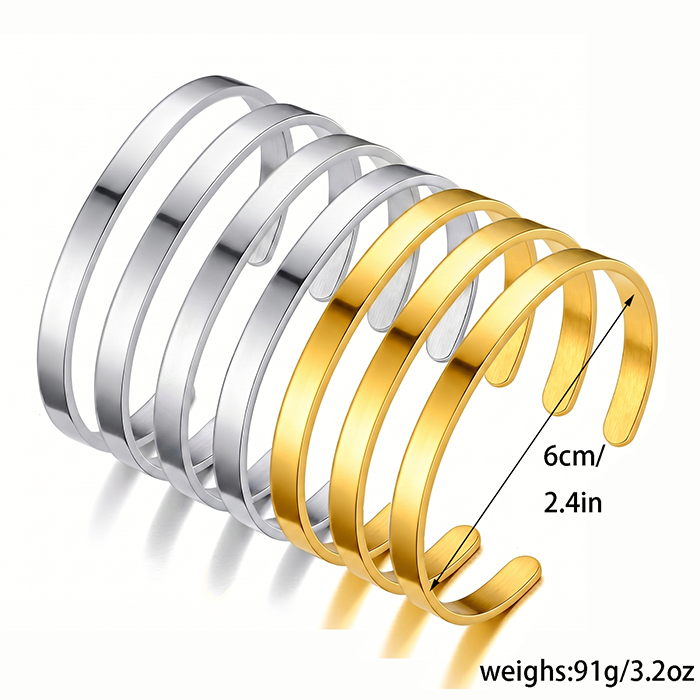 7Pcs Stackable Cuff Bangle Bracelets For Women, 18K Gold Plated Stainless Steel Plain Open Bangle Set, Minimalist Layering Jewelry Gift