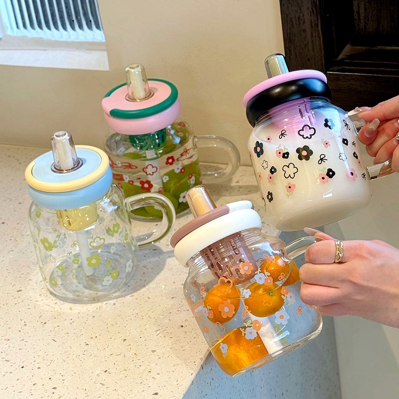 Straw Glass Cup High Temperature Resistant Borosilicate Tea Water Separation Cup