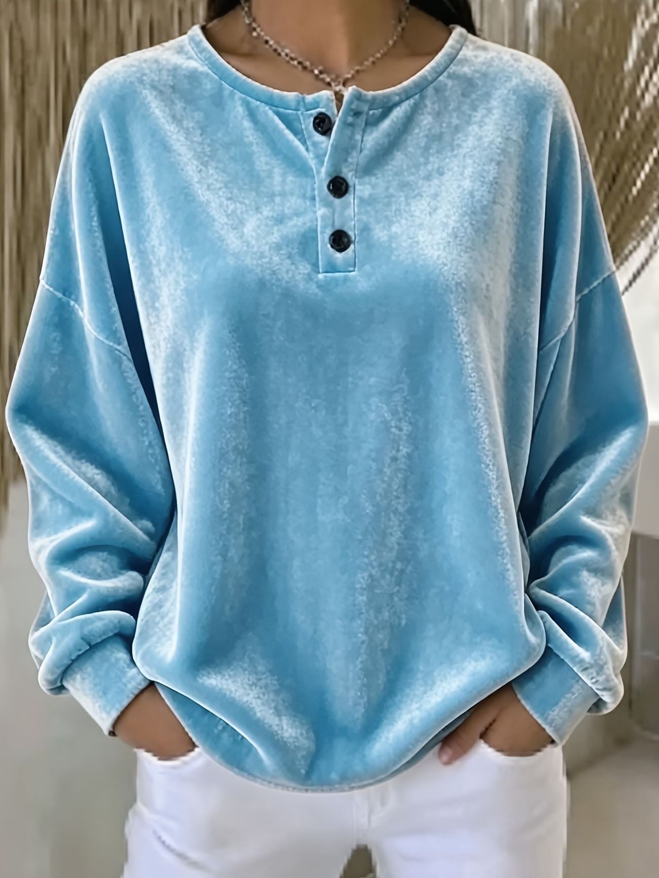 New Loose Velvet Button Long Sleeve Casual Fashion Sweatshirt