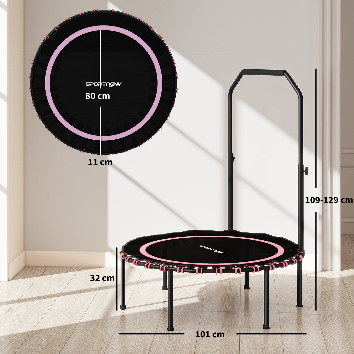 SPORTNOW 40" Foldable Fitness Trampoline Rebounder With Handle, Pink