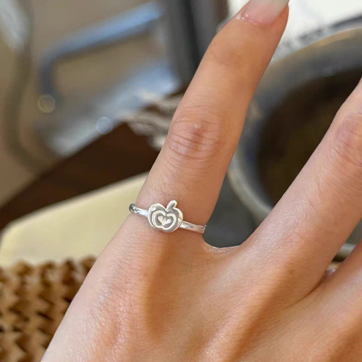 1pc 999 Sterling Silver Apple Open Ring, Minimalist Style, Perfect For Daily Wear And Christmas Eve Valentine's Gift