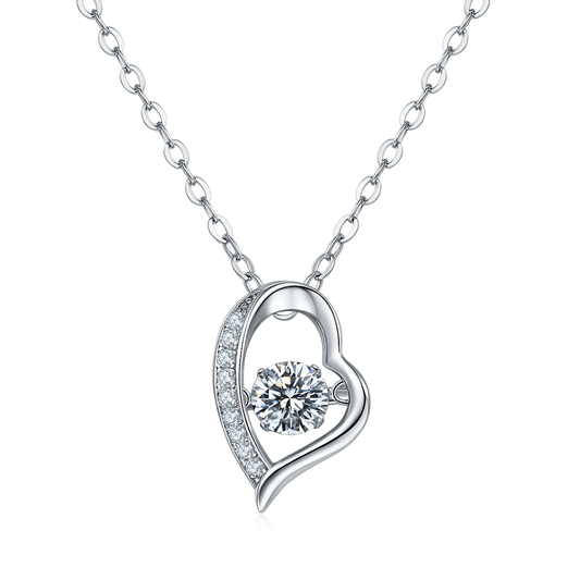 S925 Sterling Silver 0.5ct D Color VVS1 Moissanite Open Heart Necklace 45cm Platinum Plated GRA Certified Gift Box