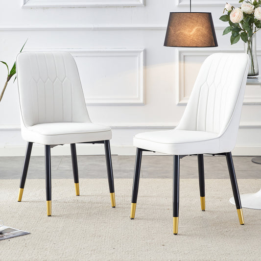 Set Of 2 Modern White Dining Chairs With White PU Leather Back Upholstery And Black Metal Legs, Suitable For A Wide Range Of Uses, Such As Dining Room, Kitchen And Bedroom.