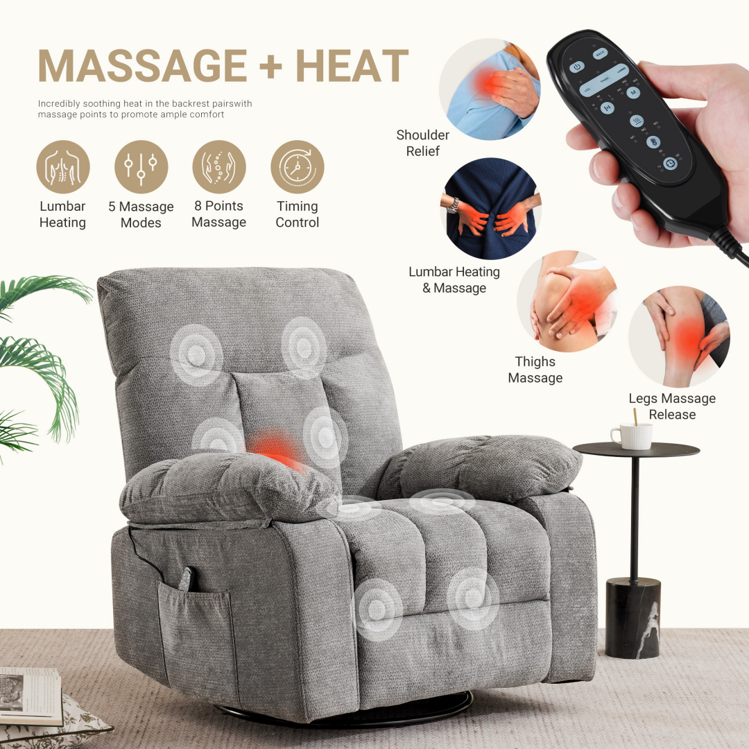 Rocking Chair And Lounge Chair, Rotating Lounge Chair With Vibration Massage And Lumbar Heating