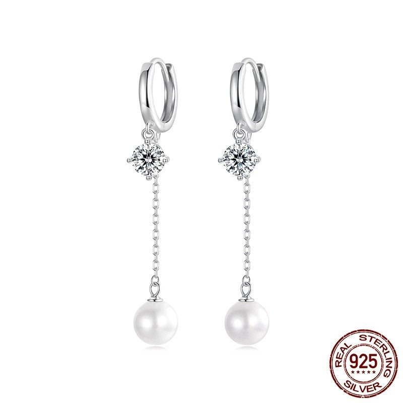 Shell Pearls Tassel Ear Clip Smart Shining Long Face