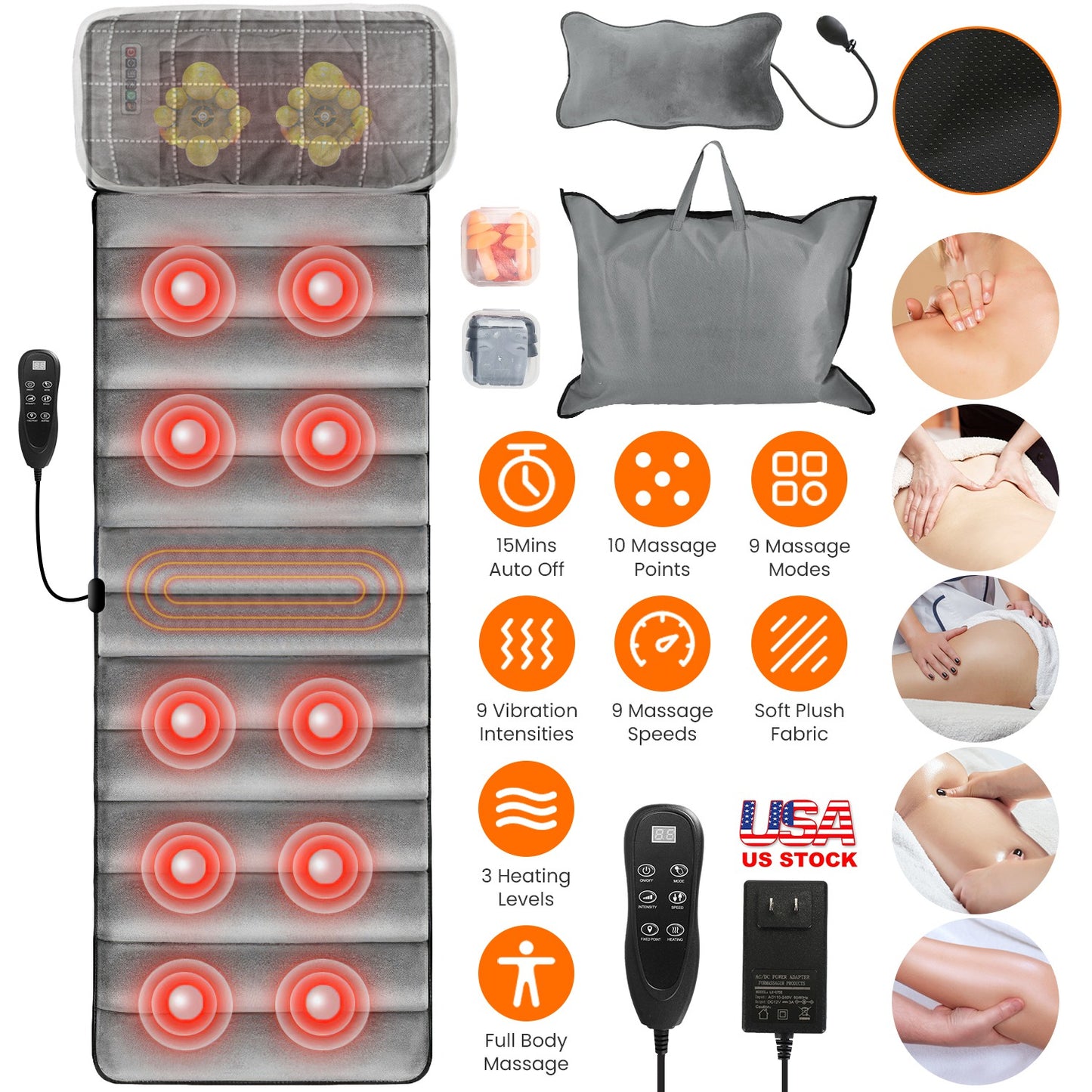 1Set Upgrade Type Full Body Electric Massage Mat With Heat Vibration Massage Pad Cushion Back Massage Mattress Chair Pad With Neck Massage Pillow With 10 Vibration Motors Timer For Valentines Day Gift