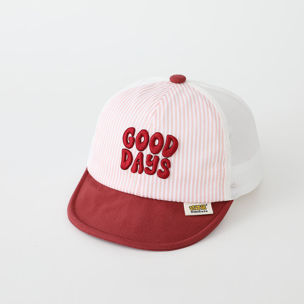 Summer Boys And Girls Striped Embroidered Letter Mesh Breathable Casual Sport Cap Suitable For Outdoor Daily Wear