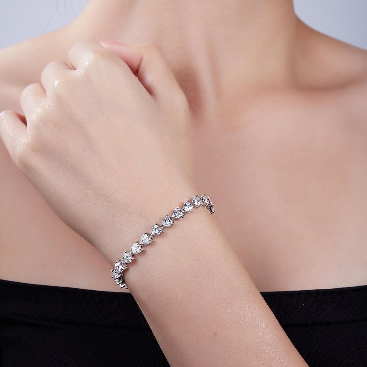 S925 Sterling Silver 5x5mm Heart Cut Moissanite Tennis Bracelet D Color VVS1 16-18-20cm Platinum Plated GRA Certified Gift Box
