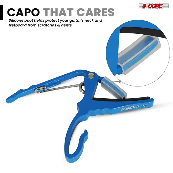 5Core Capo Acoustic Electric Guitar String Clip Banjo Mandolin Or Ukulele + 6Pcs Guitar Picks Celluloid Puas Para Guitarra + Carry Bag - CAPO AL BLU