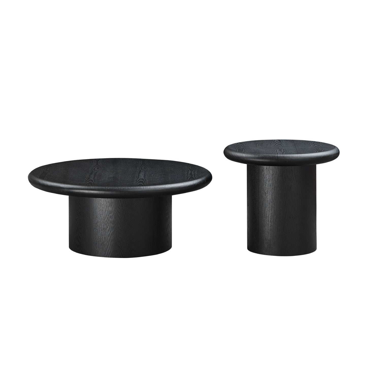 2-Piece Modern Round Coffee Table Set For Living Room,Easy Assembly Coffee Tables, End Side Tables For Leisure Area,Office,Black