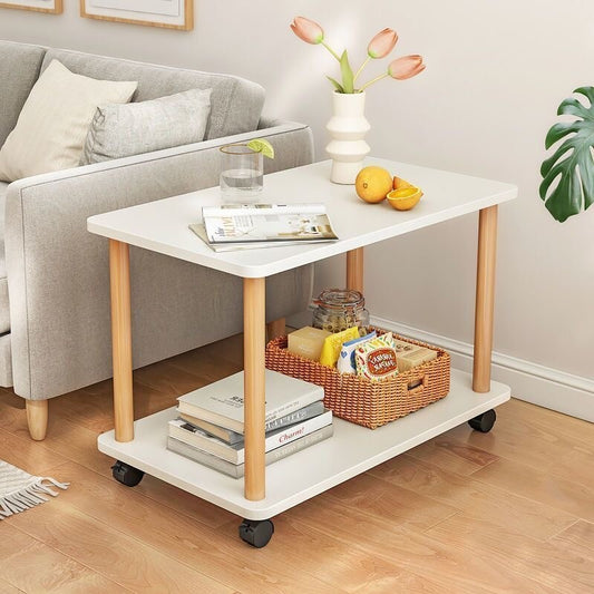 Sofa Side Table 2 Layers Coffee Snack Laptop End Tables With Wheels Home UK-white-60x30x53