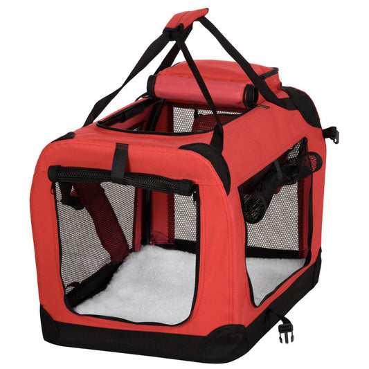 PawHut Foldable Pet Carrier For Small And Miniature Dogs, Portable Cat Carrier Soft Side Pet Travel Crate With Removable Mat, Storage Bags, Breathable Mesh Window 60 X 42 X 42cm - Red