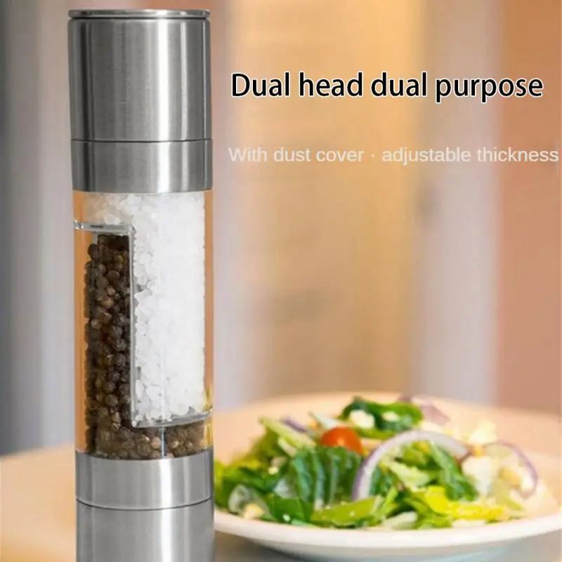 Salt Pepper Grinder 2 In 1 Manual Stainless Steel Salt Pepper Mills Adjustable Ceramic Grinding Spice Mill Kitchen Tool Gadgets