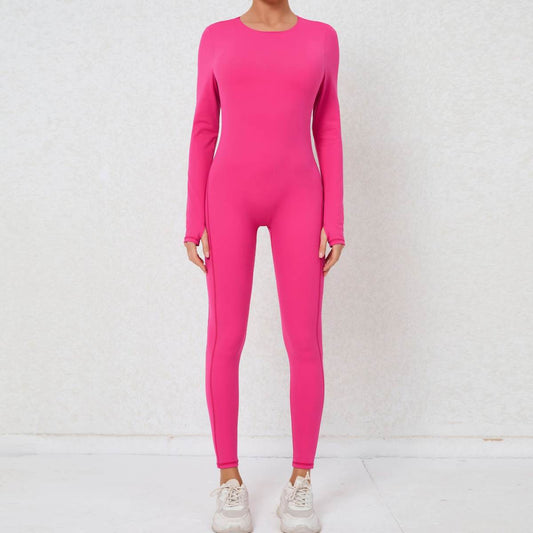 Finger Backless Nude Feel Long Sleeve Yoga Jumpsuit