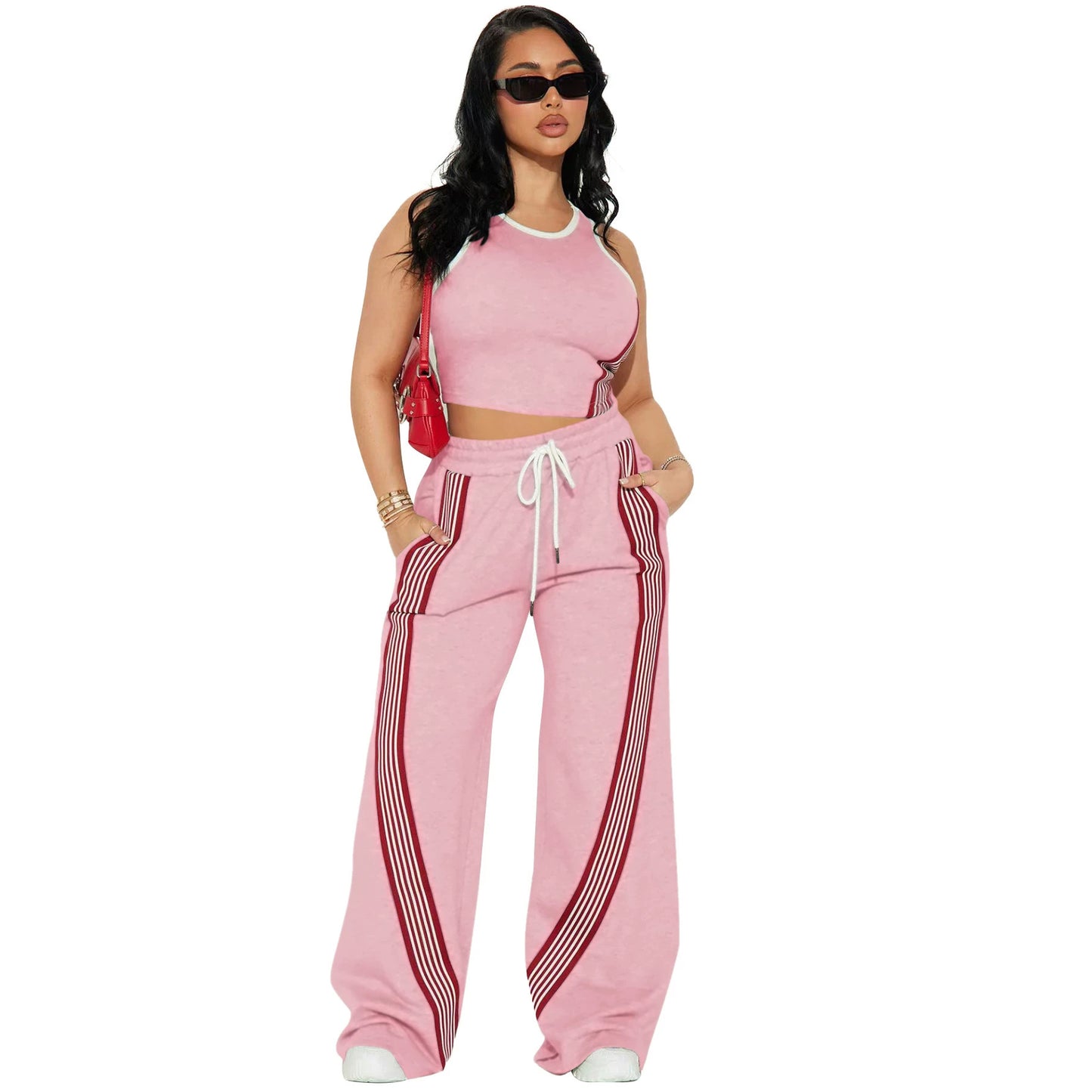 Womens Fashion Casual Vest And Side-striped Pants