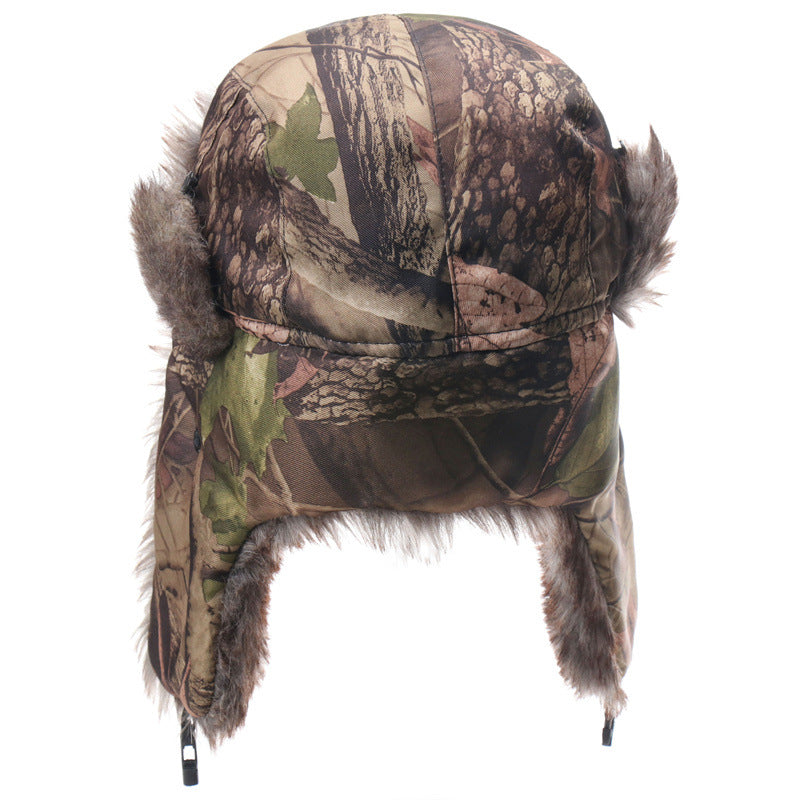 Windproof Mens And Womens Outdoor Thickened Leaf-Camouflage Lei Feng Cap