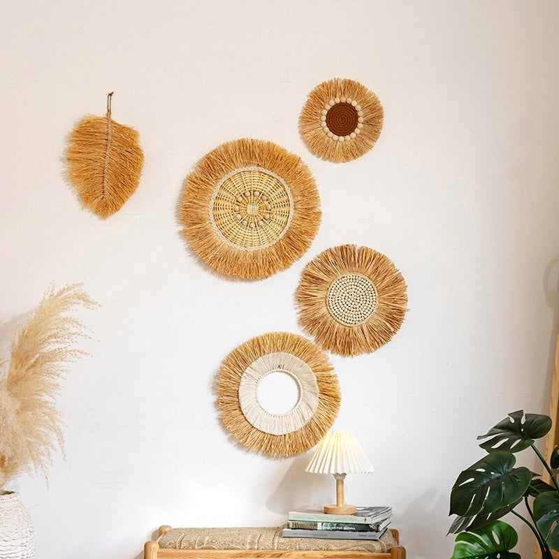Natural Woven Raffia Decor For Bedroom Background Wall Decoration